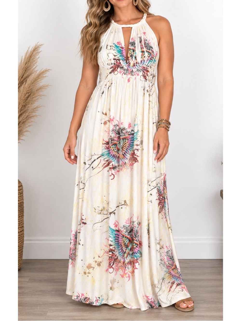 S-12, S-Twelve White & Yellow Maxi dress with lots of embellished rhinestones